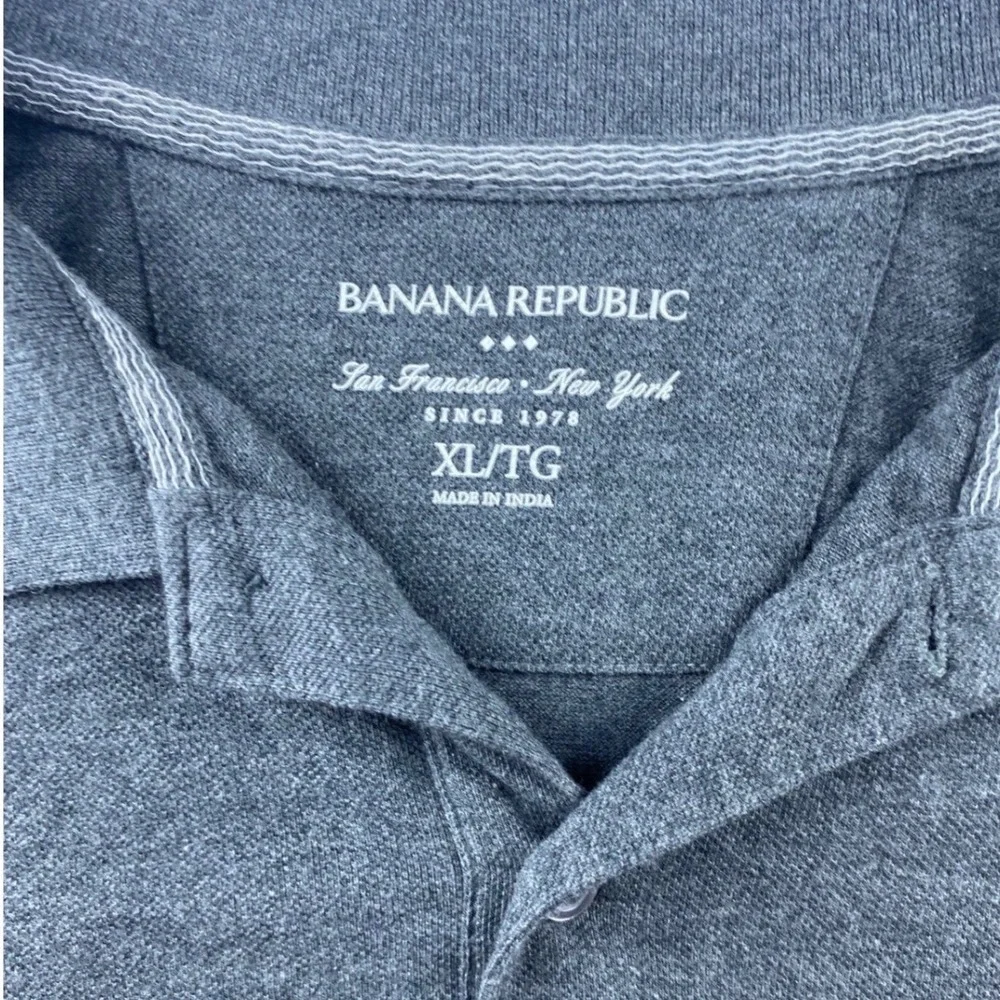 Banana Republic Mens XL Elephant Pique Polo Shirt Charcoal Heather Gray